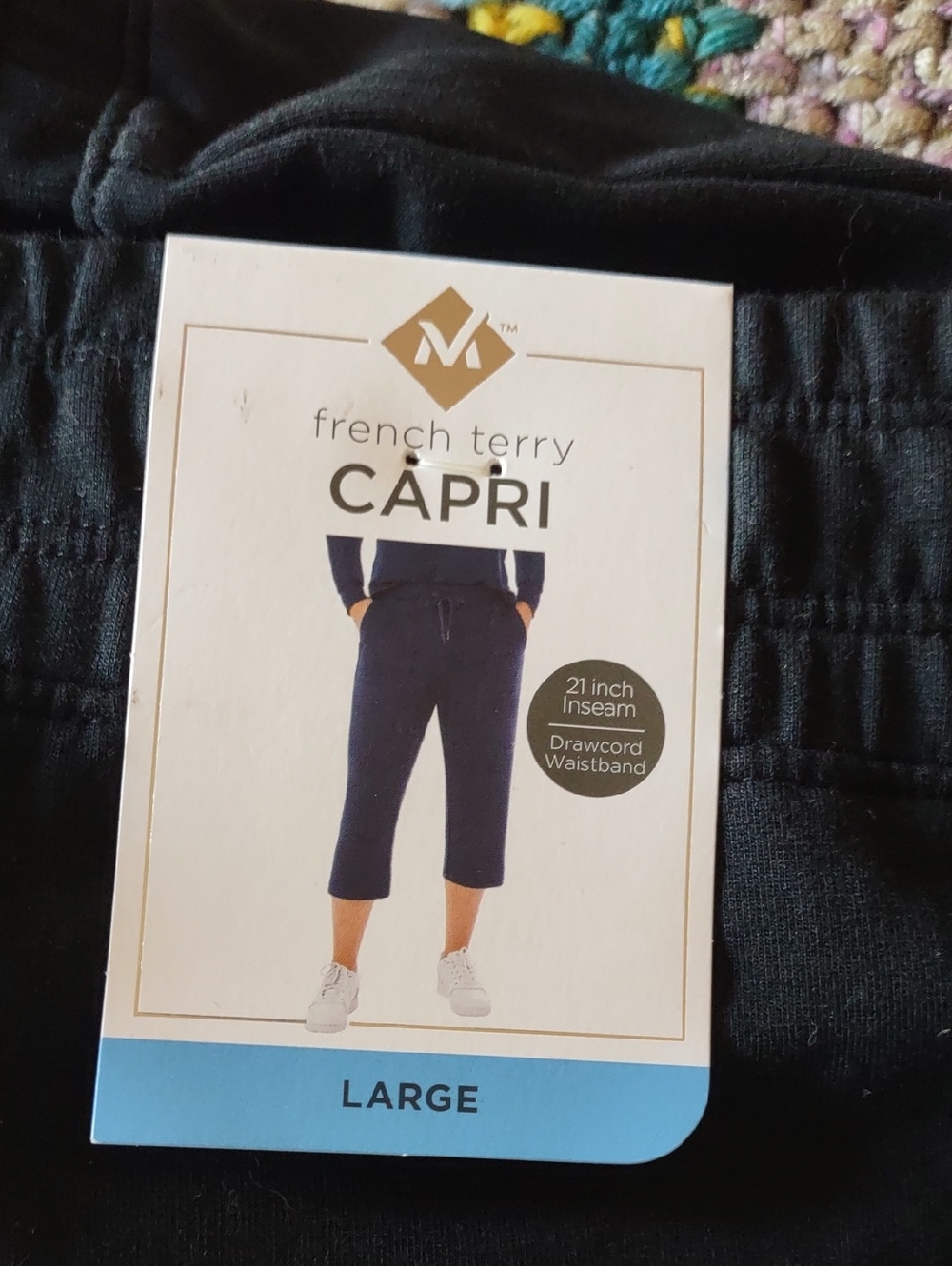 NWT Member's Mark French Terry Crop Capri Pants Size L Large Black - Picture 5 of 6